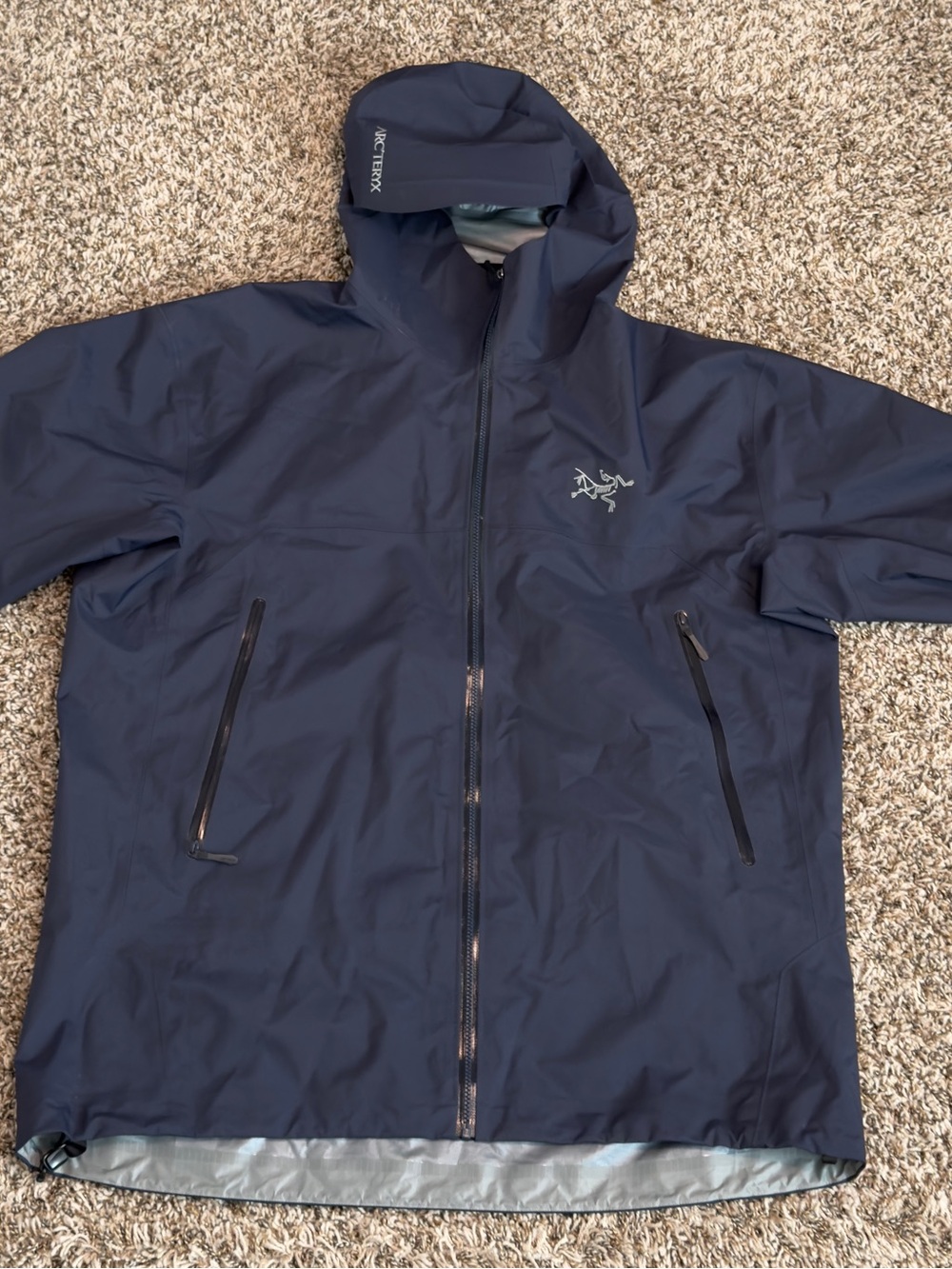 Arc'teryx Navy Hooded Waterproof Rain Jacket XL